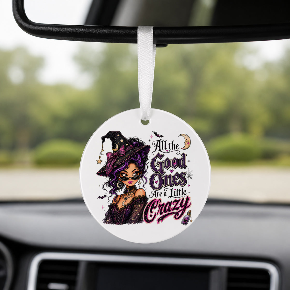 Good Ones Are Crazy - Gothic Witch - Round Car Charm in white