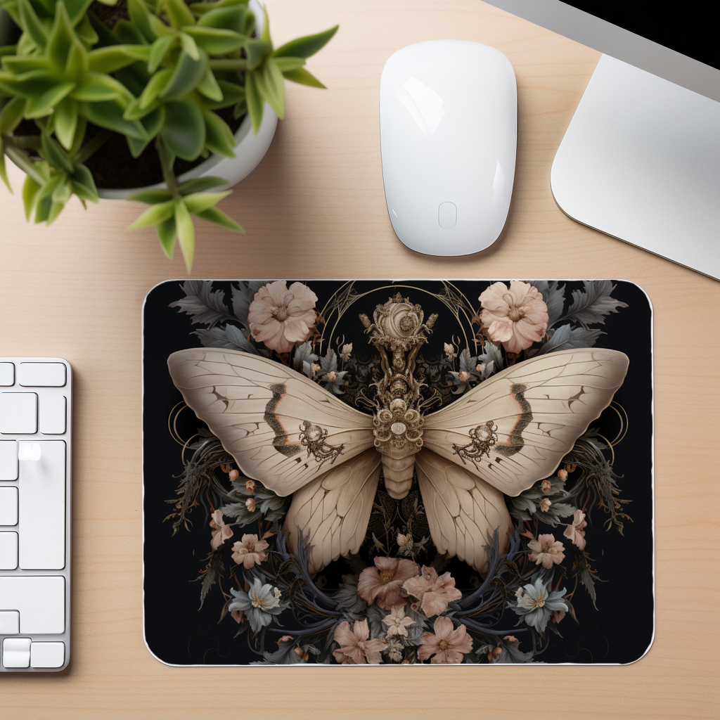 Gothic Moth And Flowers - Mouse Pad