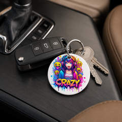 Graffiti Anime Girl - Crazy Emojis - Keychain in white