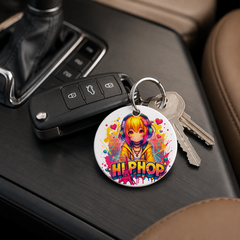 Graffiti Anime Girl - Crazy Peace Signs - Keychain in white