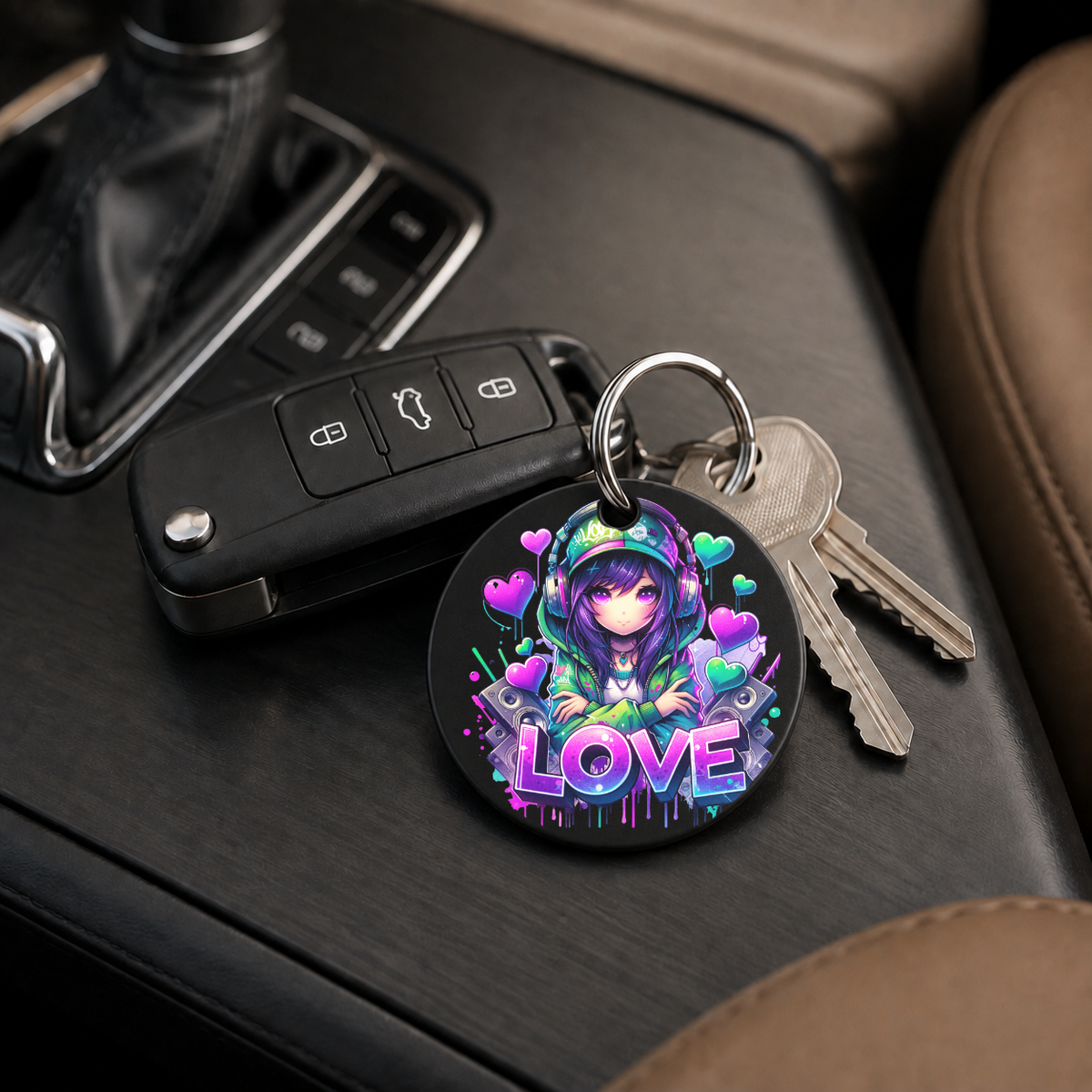 Graffiti Anime Girl - Famous - Keychain in black