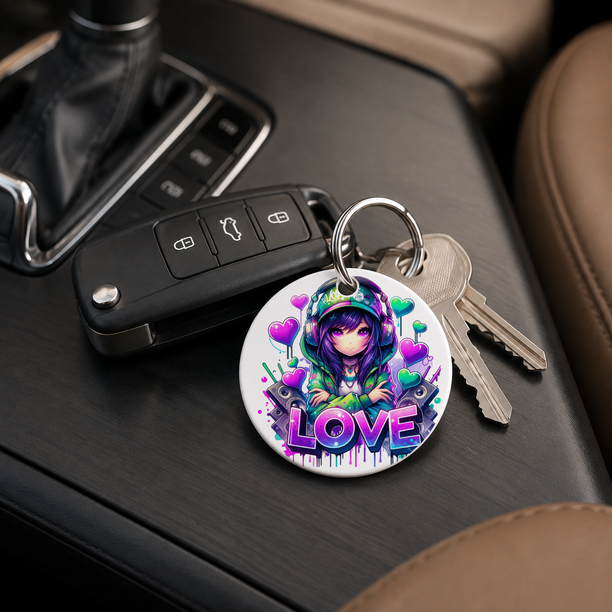 Graffiti Anime Girl - Famous - Keychain in white