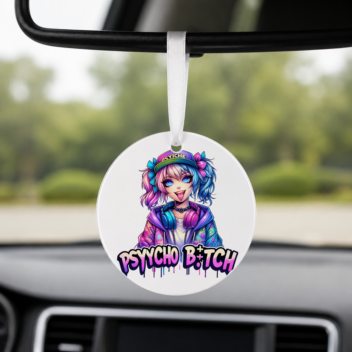 Graffiti Anime Girl - Famous Stars - Round Car Charm in white