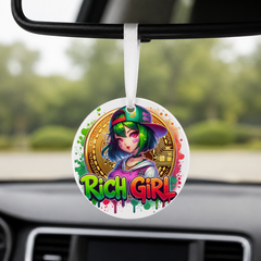 Graffiti Anime Girl - Hip Hop - Round Car Charm in white