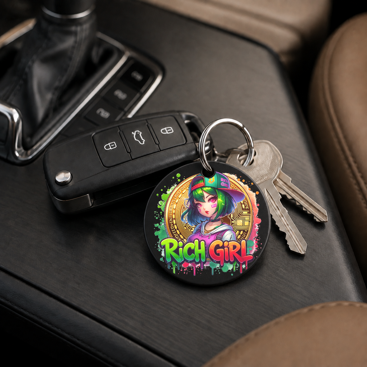 Graffiti Anime Girl - Hip Hop - Keychain in black