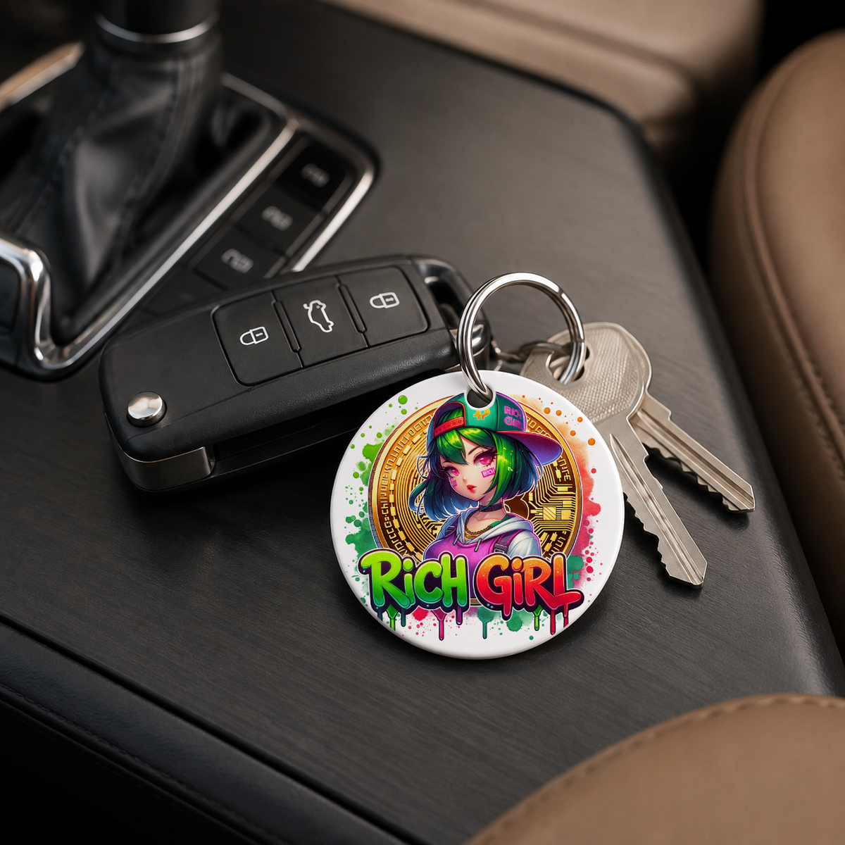 Graffiti Anime Girl - Hip Hop - Keychain in white