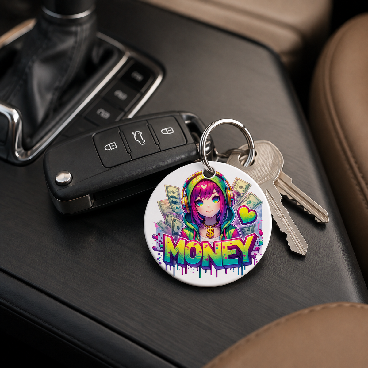 Graffiti Anime Girl - Money - Keychain in white