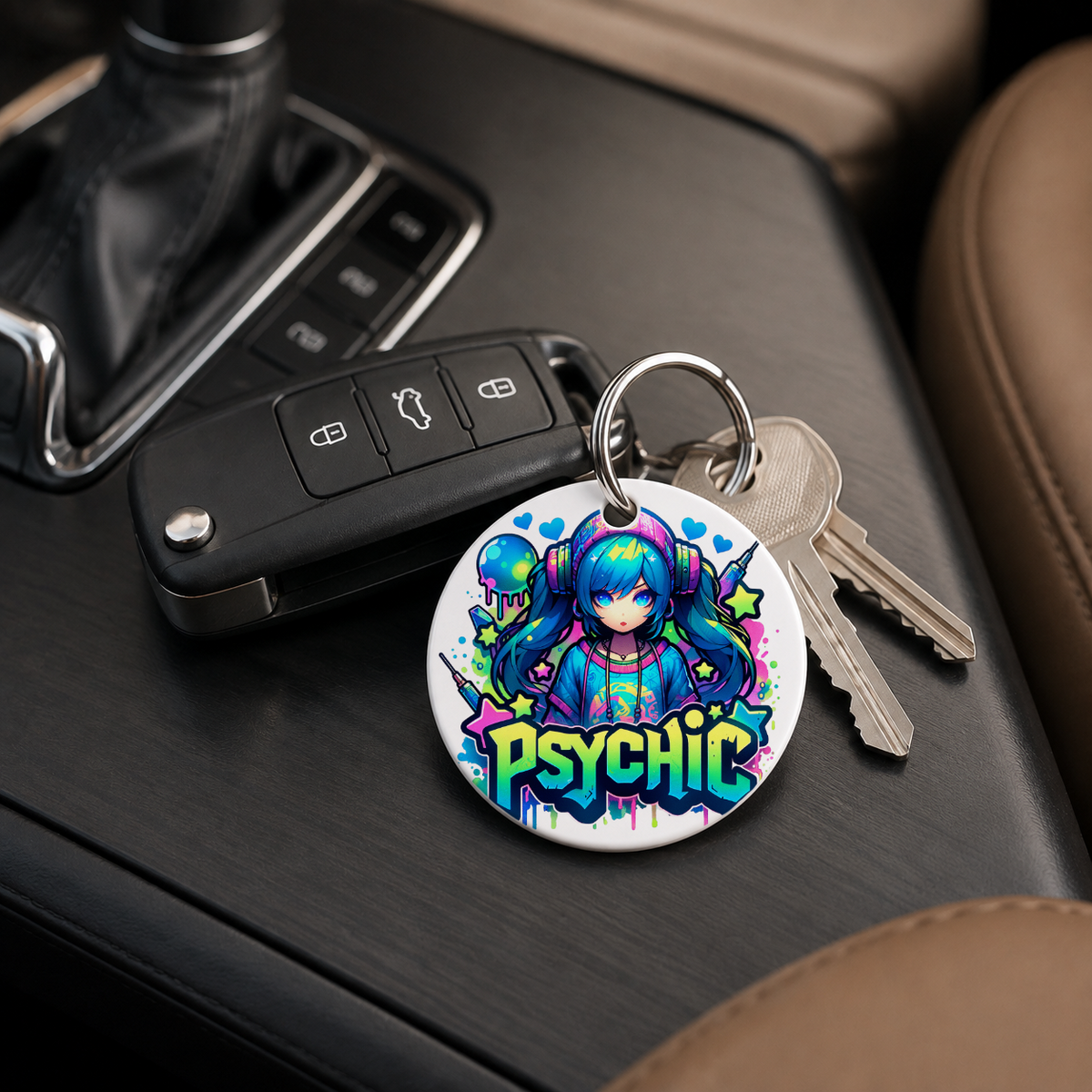 Graffiti Anime Girl - Psycho Bitch - Keychain in white