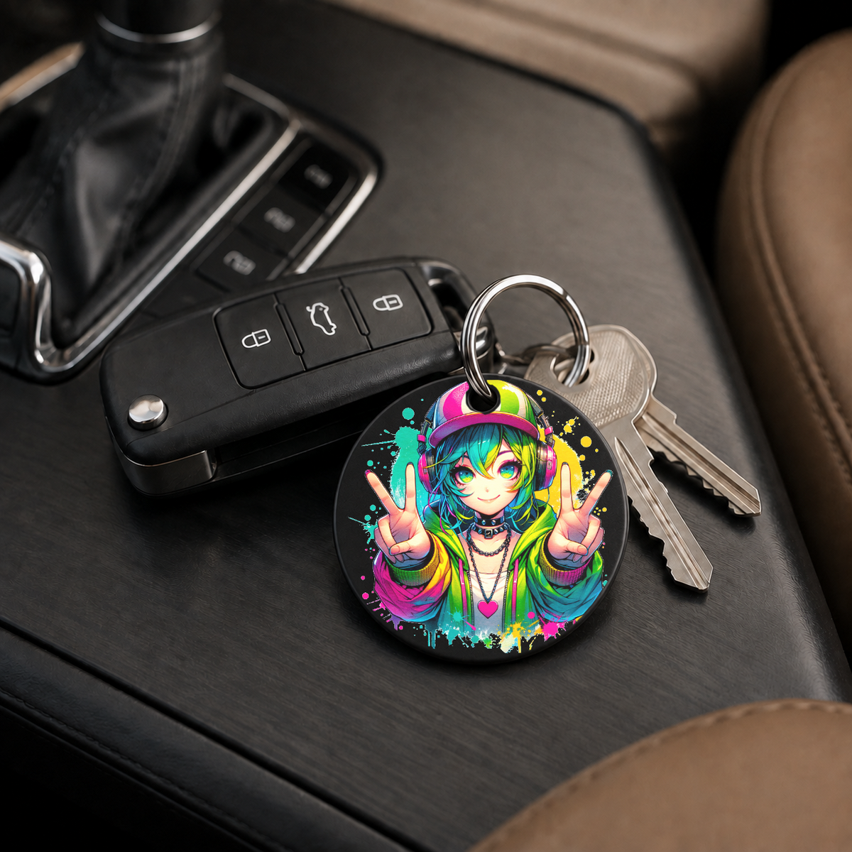 Graffiti Anime Girl - Psycho Quote - Keychain in black