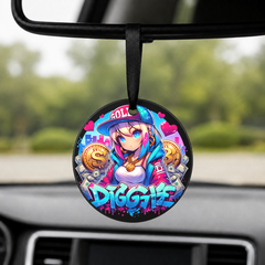 Graffiti Anime Girl - Rich Girl - Round Car Charm in black
