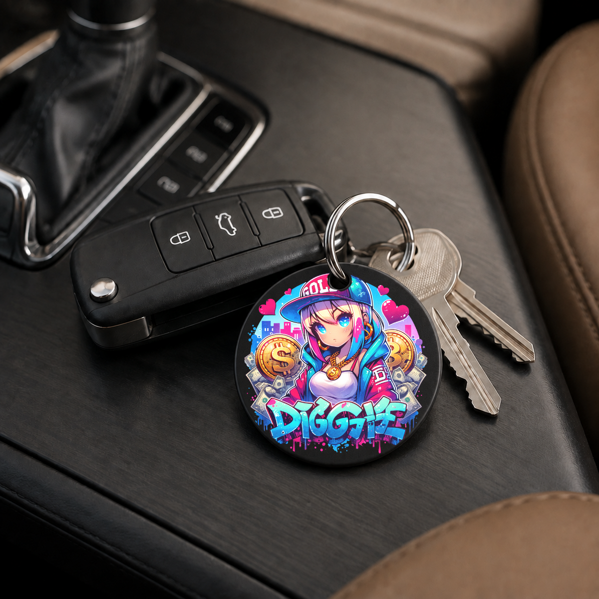 Graffiti Anime Girl - Rich Girl - Keychain in black