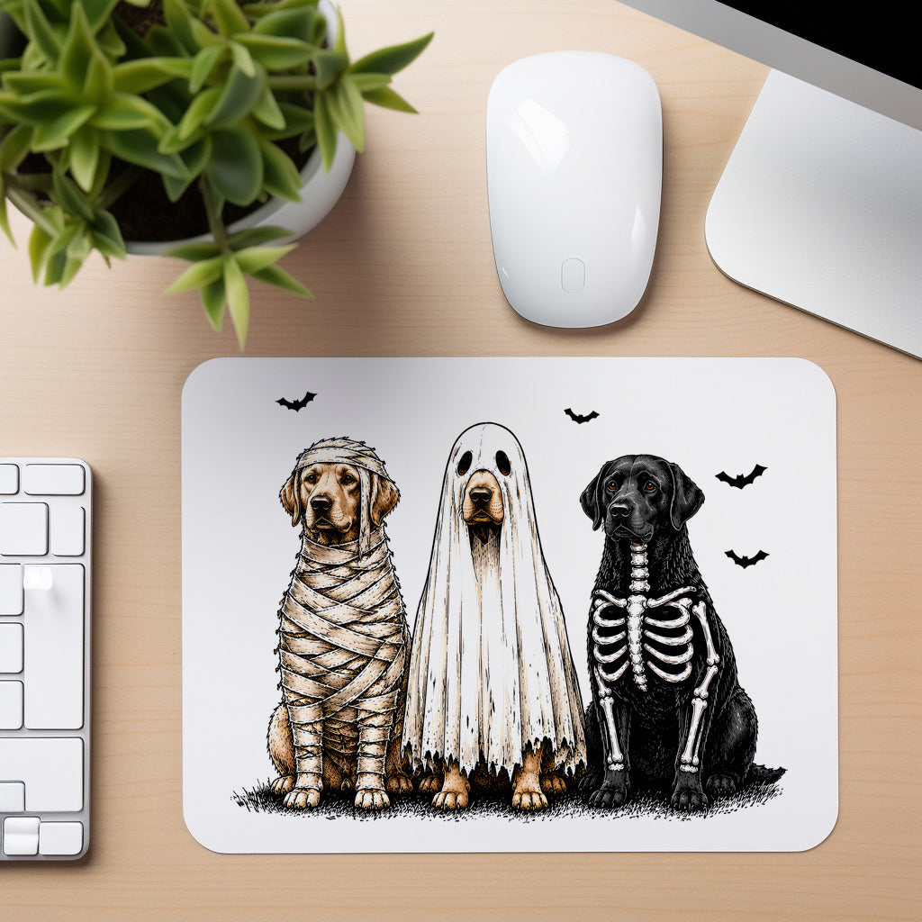 Halloween Dog Trio - Mouse Pad in white