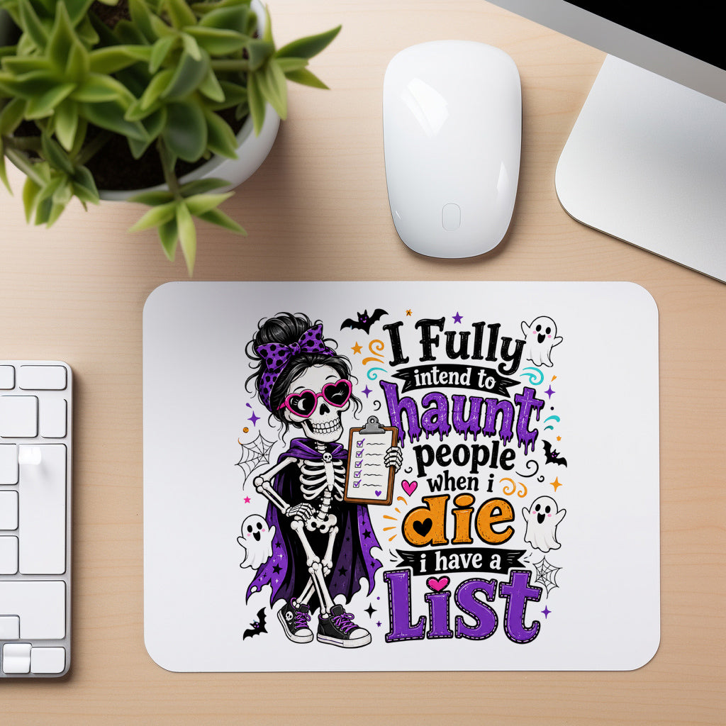 Haunt List - Purple Skeleton - Mouse Pad in white