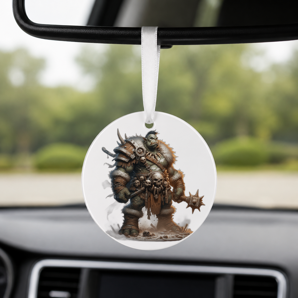 Hero Orc - Hammer Mud - Round Car Charm in white
