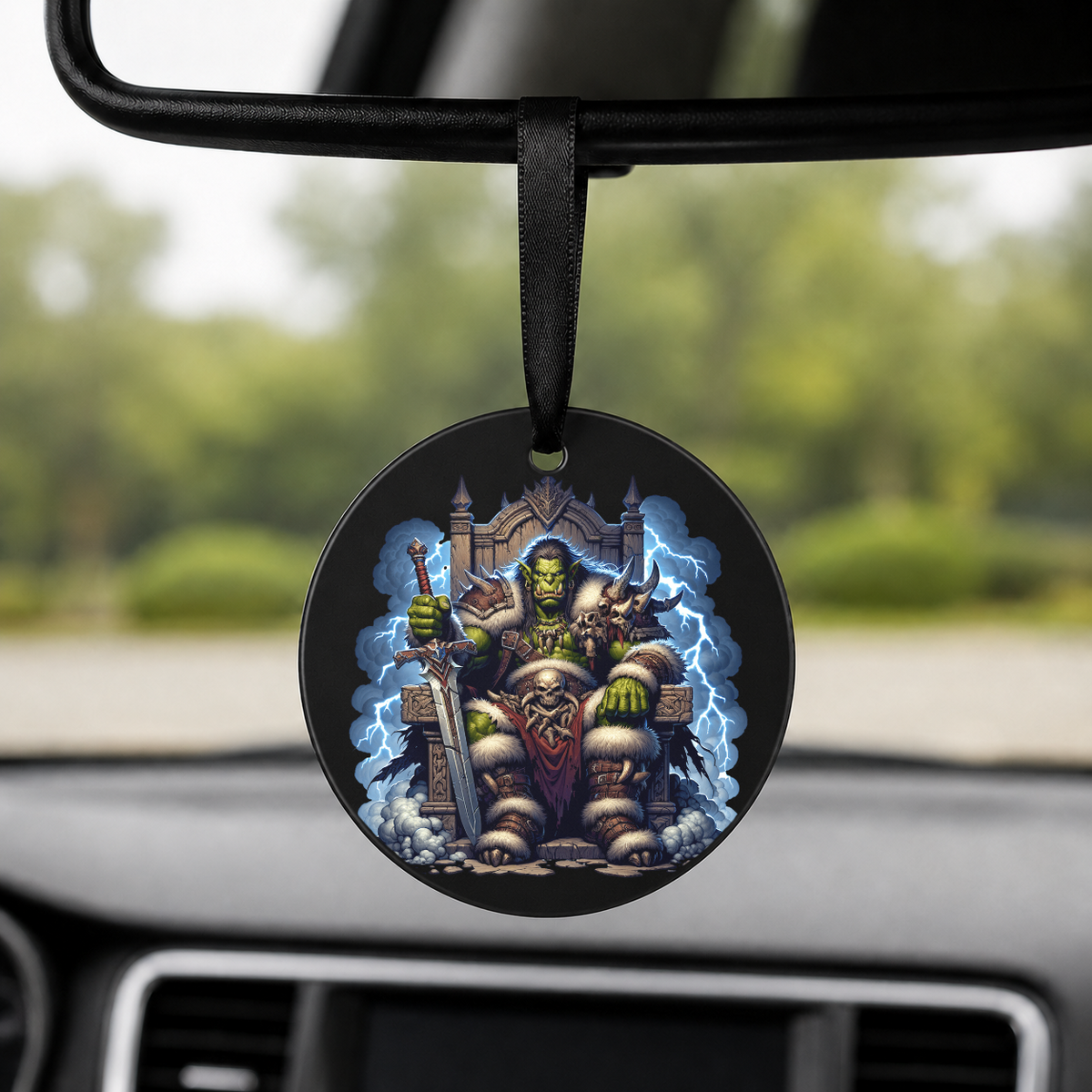 Hero Orc - Lightning Throne - Round Car Charm in black