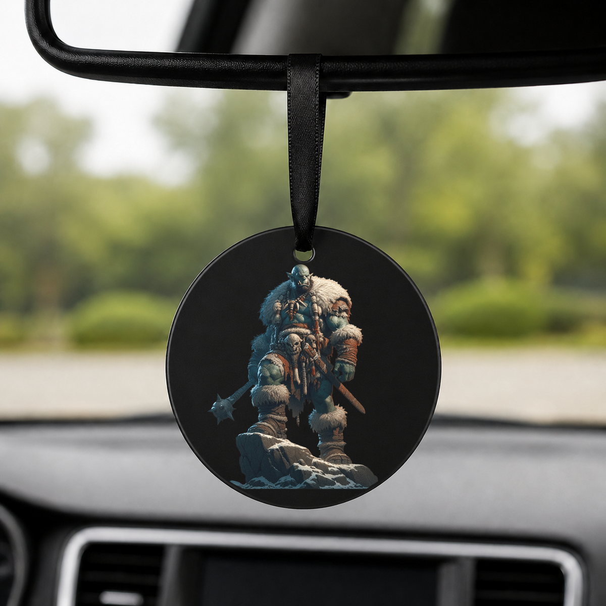 Hero Orc - Stone Throne Tower - Round Car Charm in black