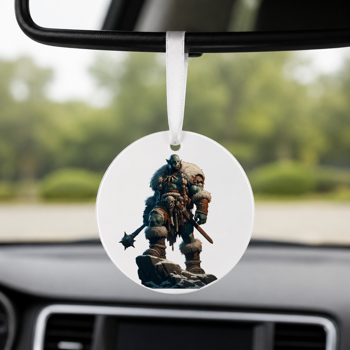 Hero Orc - Stone Throne Tower - Round Car Charm in white