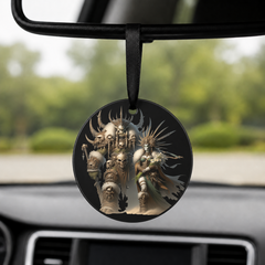 Hero Orc Family - Skull Staffs - Round Car Charm in black