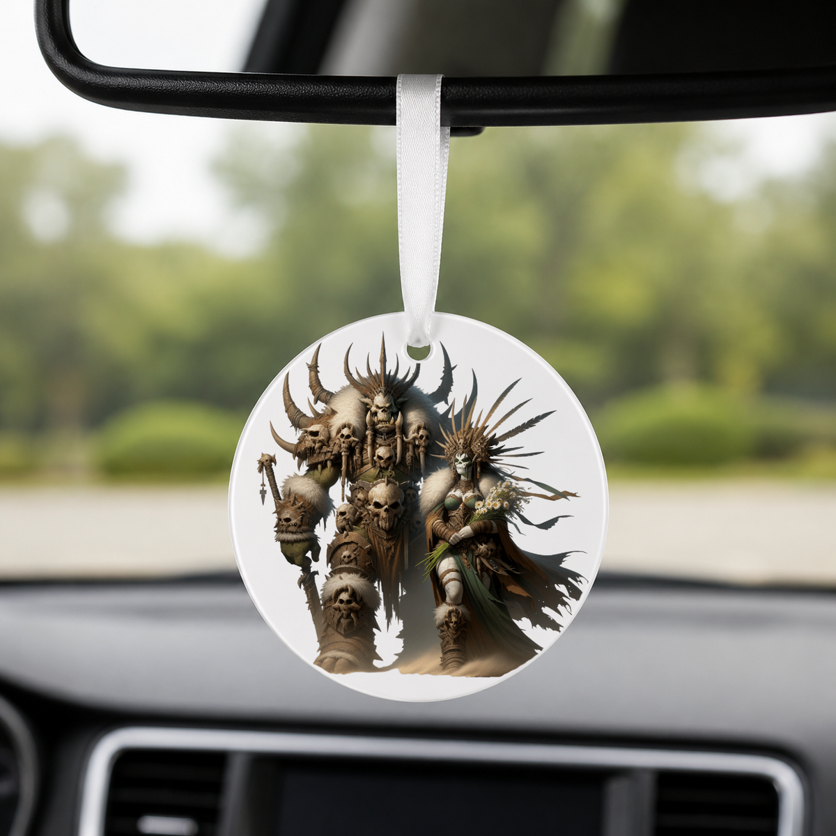 Hero Orc Family - Skull Staffs - Round Car Charm in white
