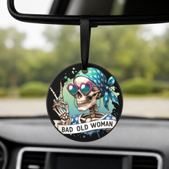 Hipster Skull - Blue Bandana Heart Glasses - Round Car Charm in black