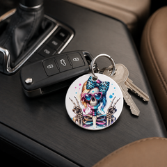 Hipster Skull - Grey Hair Bandana Peace Sign - Keychain in white