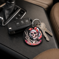 Hipster Skull - Pink Bandana Sugar Skull Peace - Keychain in black