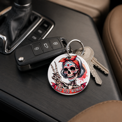 Hipster Skull - Pink Bandana Sugar Skull Peace - Keychain in white