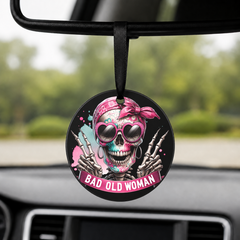 Hipster Skull - Pink Sugar Skull Glasses Peace - Round Car Charm in black