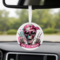 Hipster Skull - Pink Sugar Skull Glasses Peace - Round Car Charm in white
