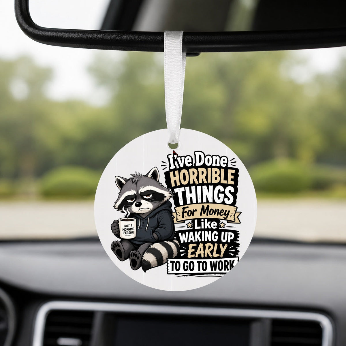 Horrible Things for Money - Round Car Charm in white