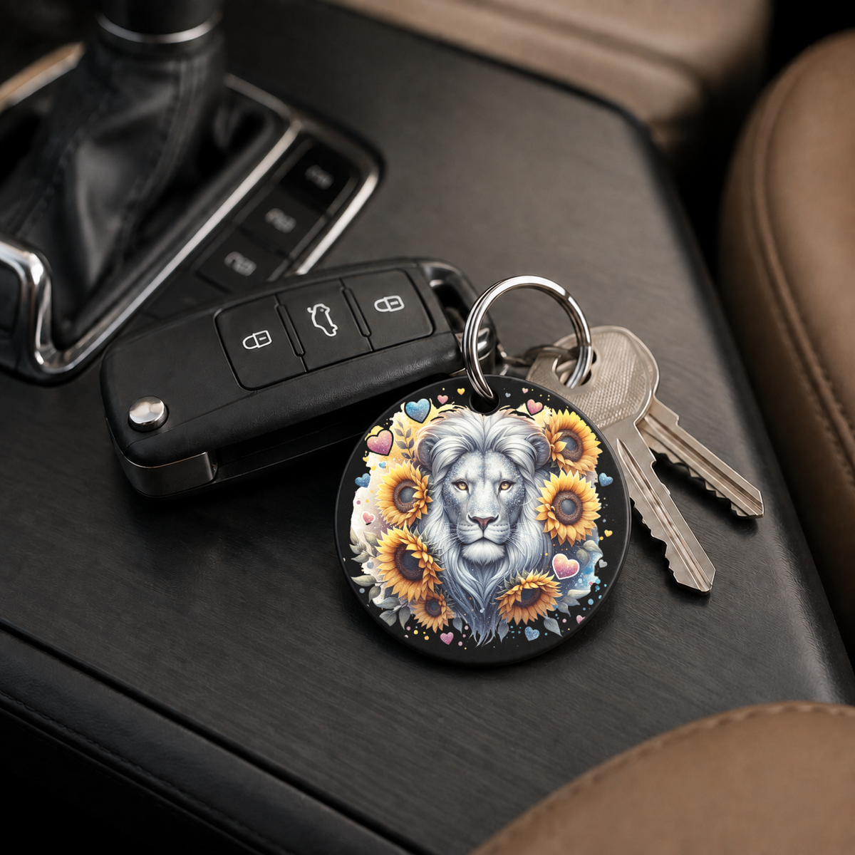 Hyena Cub With Sunflowers - Pair - Keychain in black