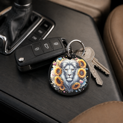 Hyena Cub With Sunflowers - Pair - Keychain in black