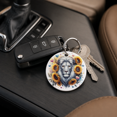 Hyena Cub With Sunflowers - Pair - Keychain in white