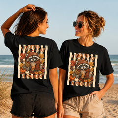 I Identify as a Problem - Women's T-Shirt in black, showing alternative back and front print placements on the beach