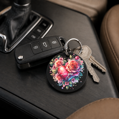I Love You Heart Roses - Pink - Keychain in black