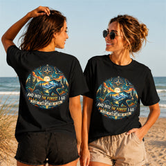 Into The Forest Bear Compass 1 - Women's T-Shirt in black, showing front and back print placement choices