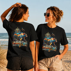 Into The Forest Bear Compass 3 - Women's T-Shirt in black, showing front and back print placement choices