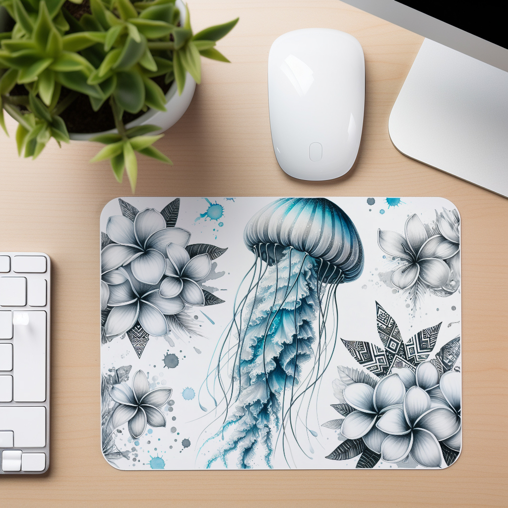 Jellyfish Sketch Floral - Mouse Pad