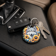 Leopard With Sunflowers - Keychain in black
