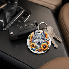 Leopard With Sunflowers - Keychain in white