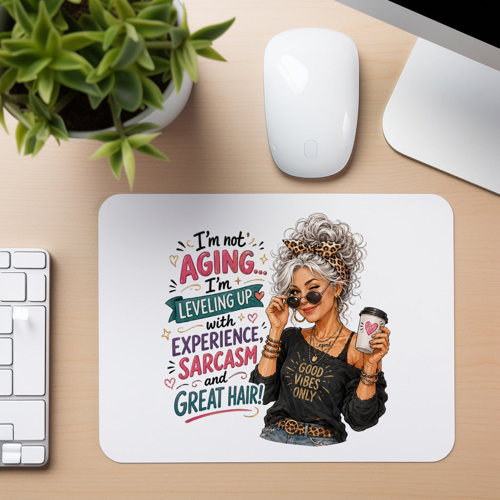 Levelling Up with Great Hair - Mouse Pad in white