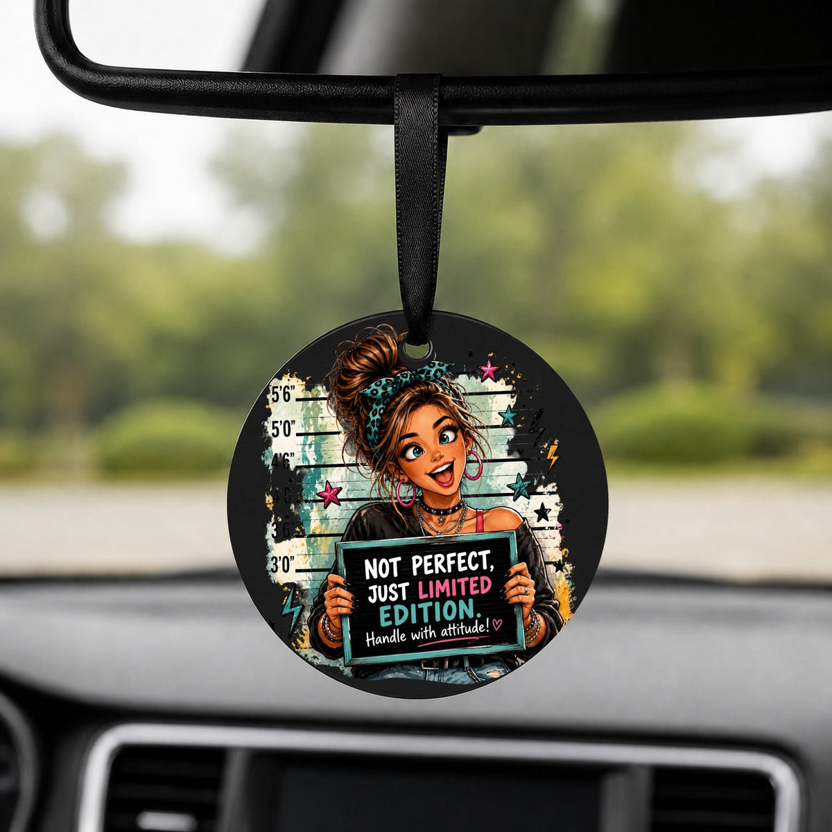 Limited Edition Attitude - Round Car Charm in black