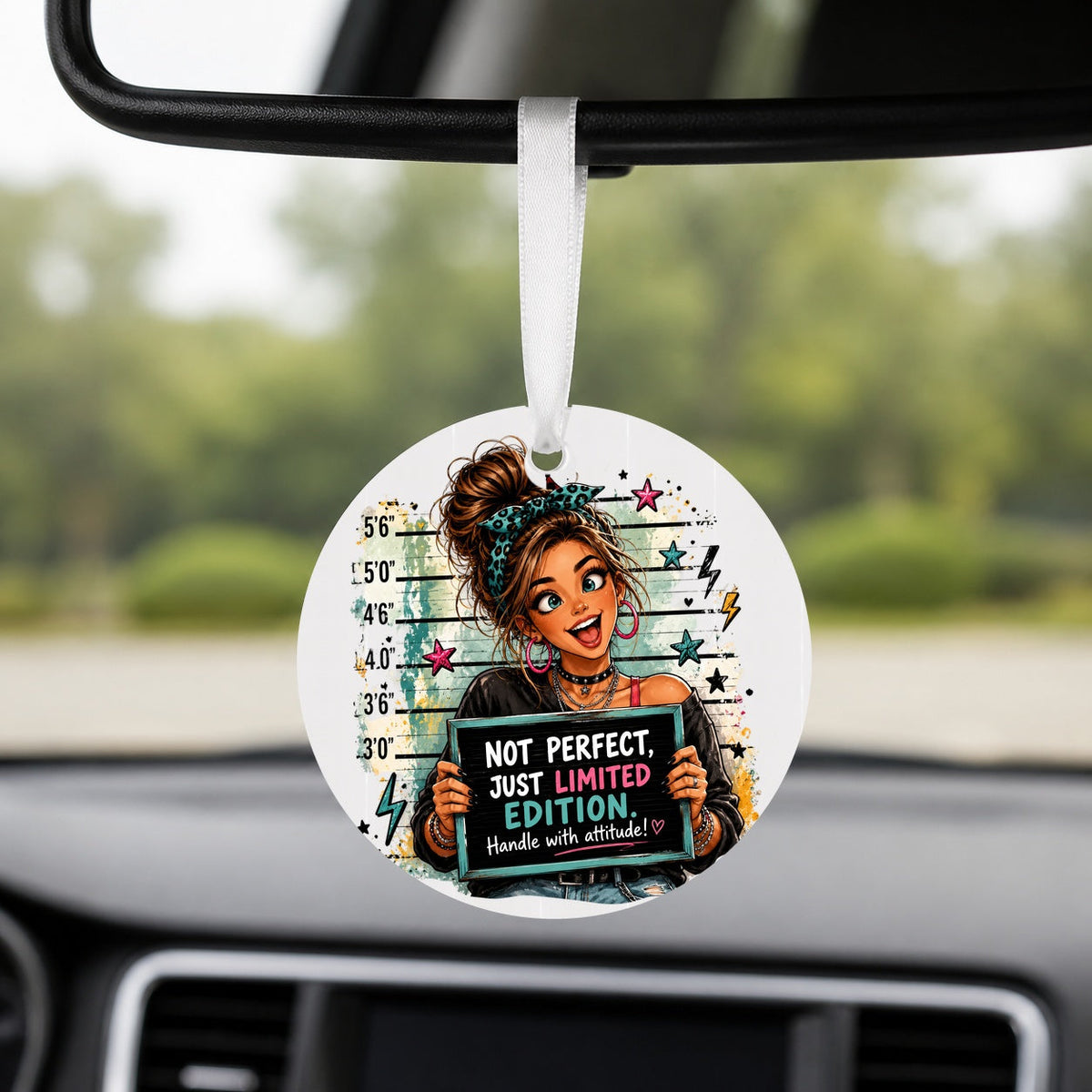 Limited Edition Attitude - Round Car Charm in white