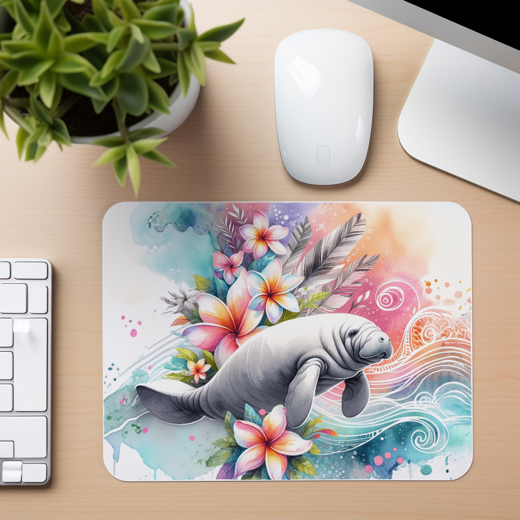 Manatee Floral - Mouse Pad