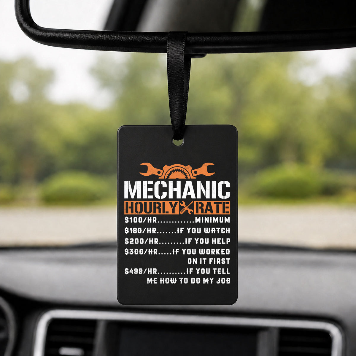 Mechanic Hourly Rate - Rectangle Car Charm in black