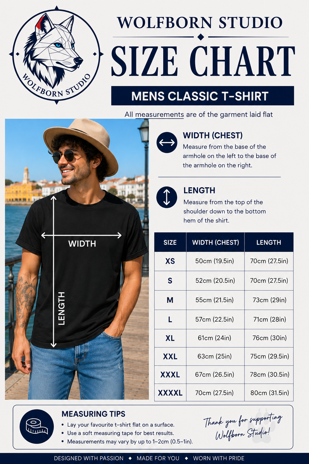Men's Classic T-Shirt size chart