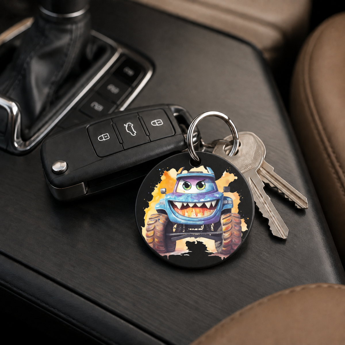 Monster Truck Character - Blue Fangs - Keychain in black