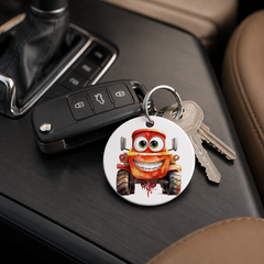 Monster Truck Character - Red Orange - Keychain in white
