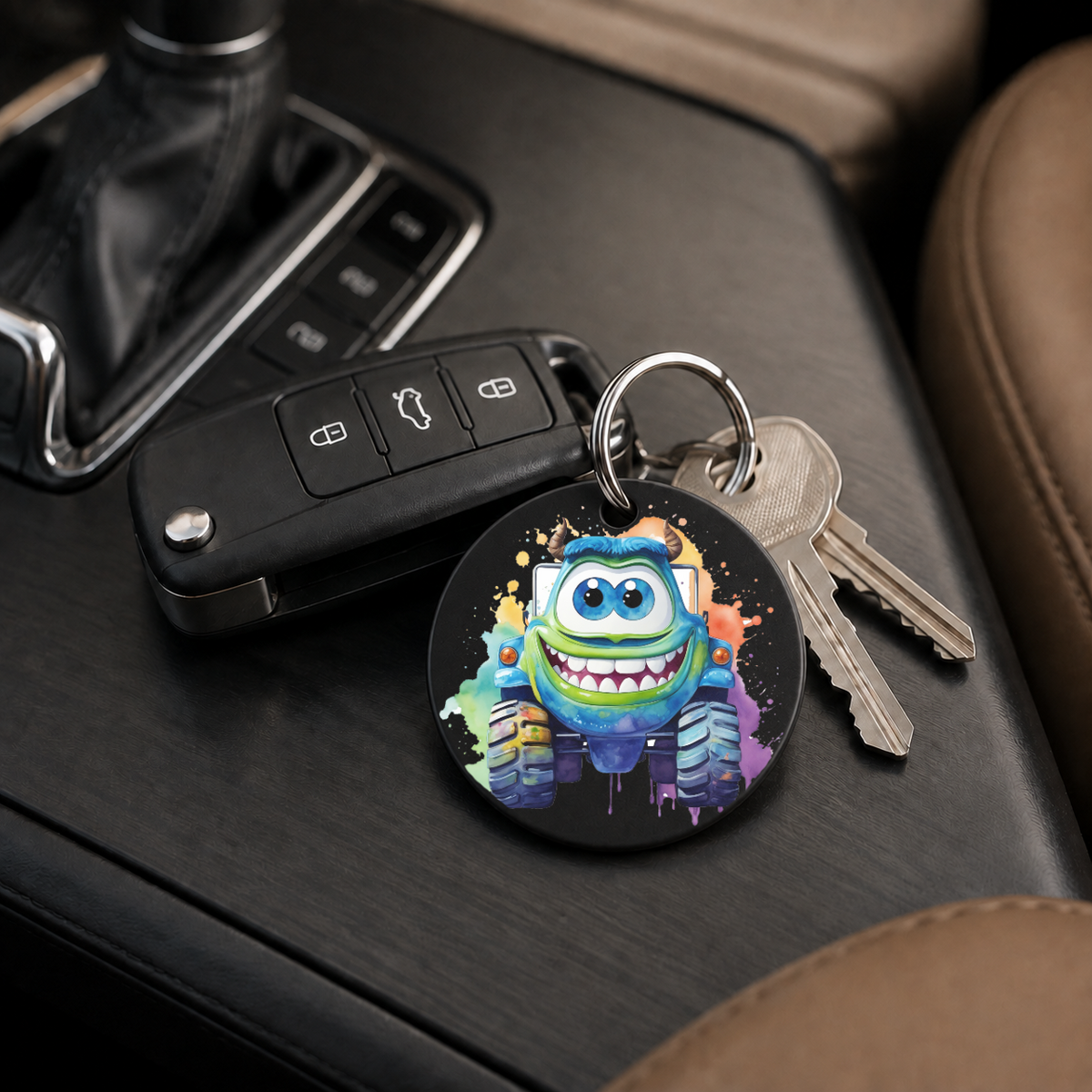 Monster Truck Character - Teal Horns - Keychain in black