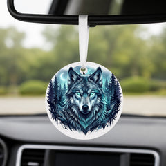 Mystic Forest Wolf - Round Car Charm in white